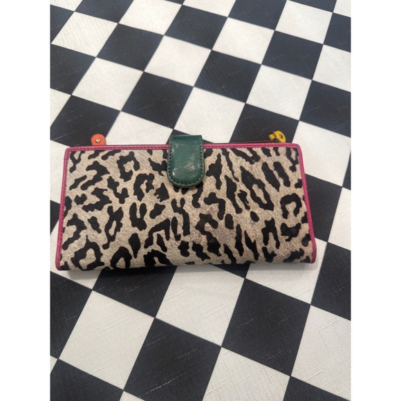 Handbags - Leopard Print Calf Hair Rainbow Leather Trifold Wallet Multi Color Clutch fairy